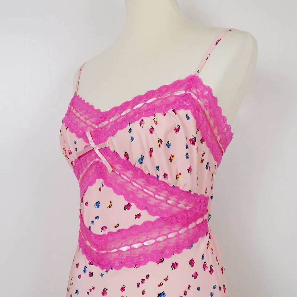 new with tags betsey johnson pink coral floral print lace slip dress sexy summer - Picture 7 of 8